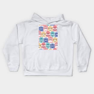Colourful Portuguese houses // white background yellow red blue and teal Costa Nova inspired houses Kids Hoodie